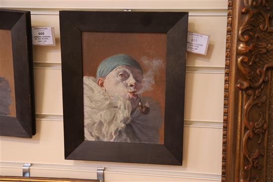 § Armand Henrion (1875-1958) Clown smoking a pipe 8.5 x 6in.